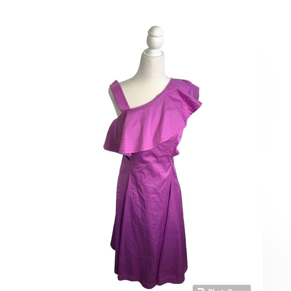 Veronica Beard Ruffle Beilla One-Shoulder Vivid Orchid Midi Dress sz 6 - Picture 7 of 10